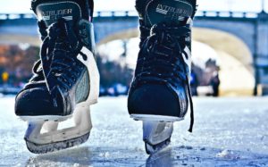 Close up of men's hockey skates